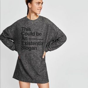 Zara Oversized Fuzzy Sweater Existential Slogan